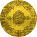 Round Machine Washable Abstract Yellow Contemporary Rug, wshcon1091yw