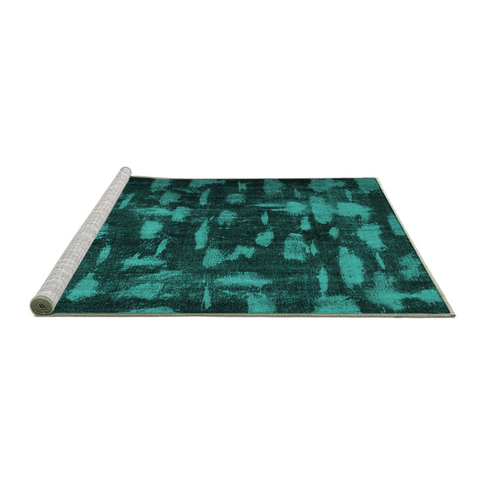 Sideview of Machine Washable Persian Turquoise Bohemian Area Rugs, wshcon1092turq