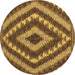 Round Machine Washable Southwestern Brown Country Rug, wshcon1093brn