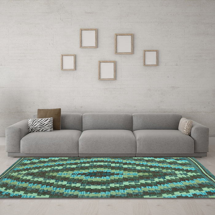 Machine Washable Southwestern Light Blue Country Rug in a Living Room, wshcon1093lblu