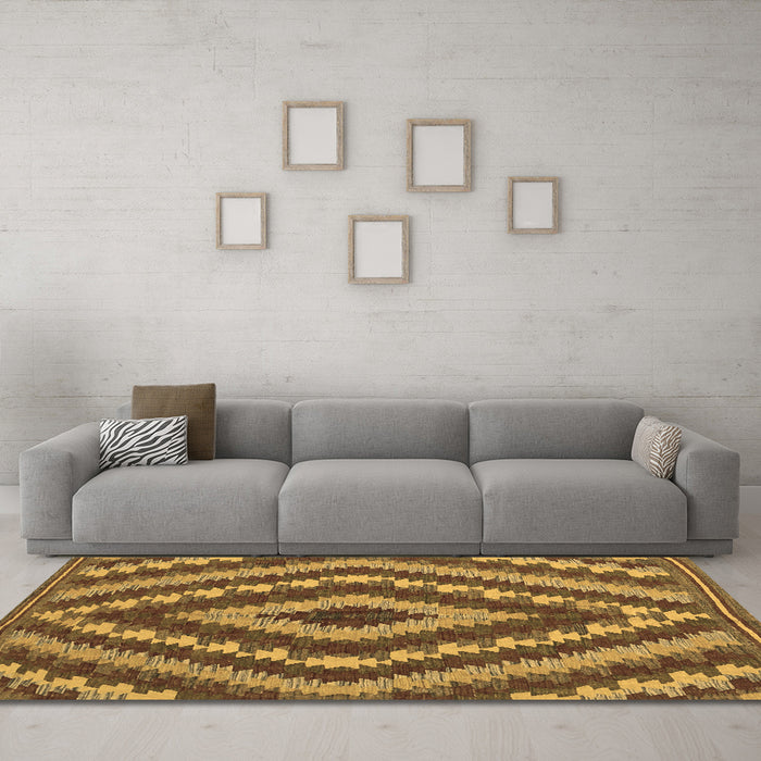 Machine Washable Southwestern Brown Country Rug in a Living Room,, wshcon1093brn