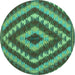 Round Machine Washable Southwestern Turquoise Country Area Rugs, wshcon1093turq