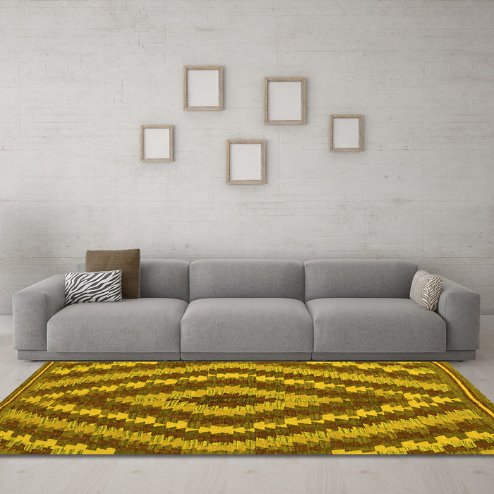Machine Washable Southwestern Yellow Country Rug in a Living Room, wshcon1093yw