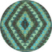 Round Southwestern Light Blue Country Rug, con1093lblu