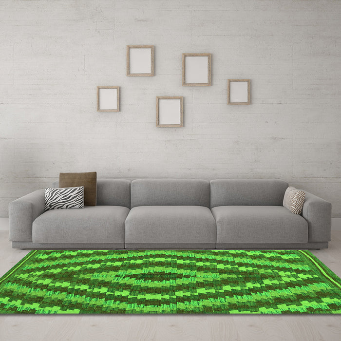Machine Washable Southwestern Green Country Area Rugs in a Living Room,, wshcon1093grn