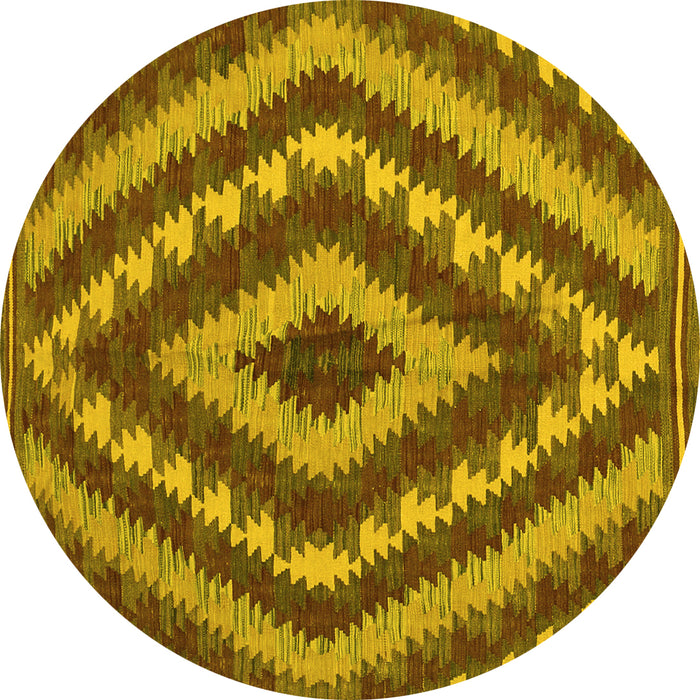 Round Machine Washable Southwestern Yellow Country Rug, wshcon1093yw