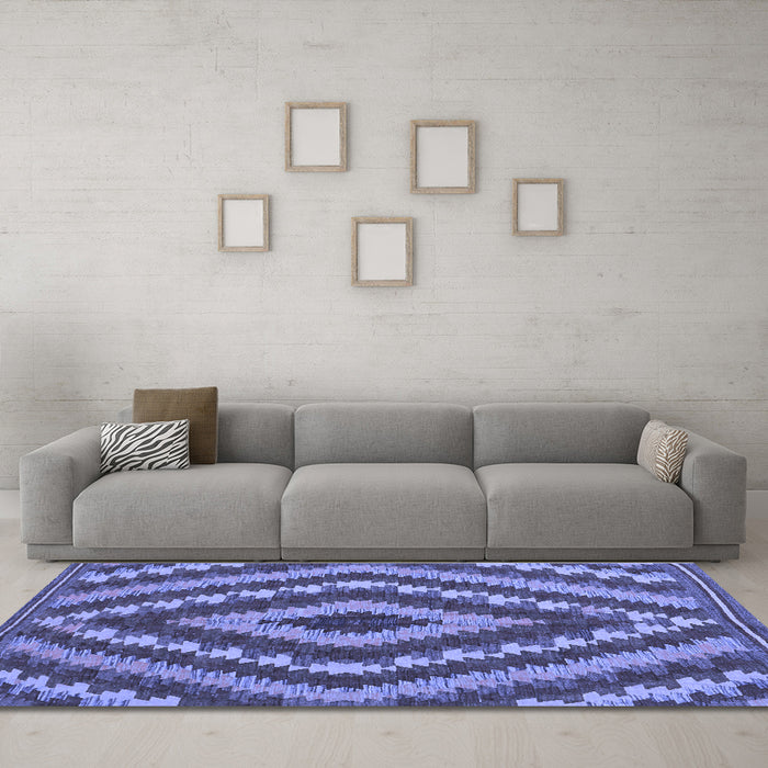 Machine Washable Southwestern Blue Country Rug in a Living Room, wshcon1093blu