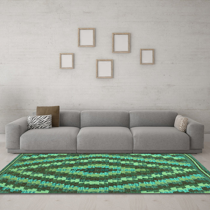 Machine Washable Southwestern Turquoise Country Area Rugs in a Living Room,, wshcon1093turq