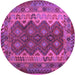 Round Machine Washable Oriental Purple Traditional Area Rugs, wshcon1094pur