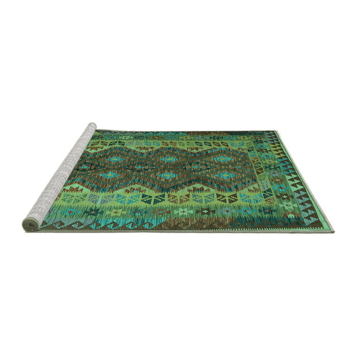Sideview of Machine Washable Oriental Turquoise Traditional Area Rugs, wshcon1094turq