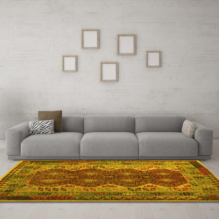 Machine Washable Oriental Yellow Traditional Rug in a Living Room, wshcon1094yw
