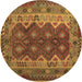 Round Oriental Brown Traditional Rug, con1094brn