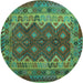 Round Oriental Turquoise Traditional Rug, con1094turq