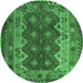Round Machine Washable Oriental Emerald Green Traditional Area Rugs, wshcon1094emgrn