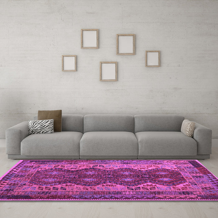 Machine Washable Oriental Purple Traditional Area Rugs in a Living Room, wshcon1094pur