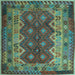 Square Machine Washable Oriental Light Blue Traditional Rug, wshcon1094lblu