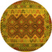 Round Machine Washable Oriental Yellow Traditional Rug, wshcon1094yw