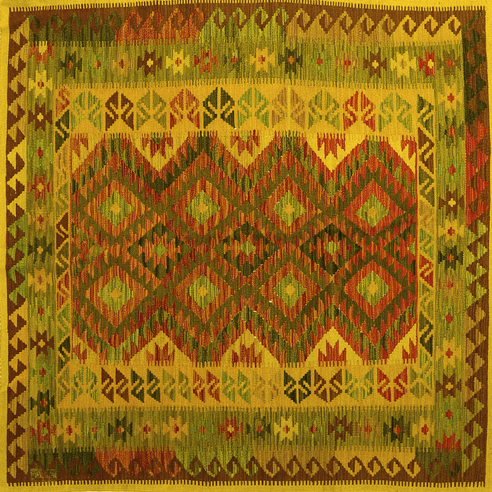 Square Machine Washable Oriental Yellow Traditional Rug, wshcon1094yw
