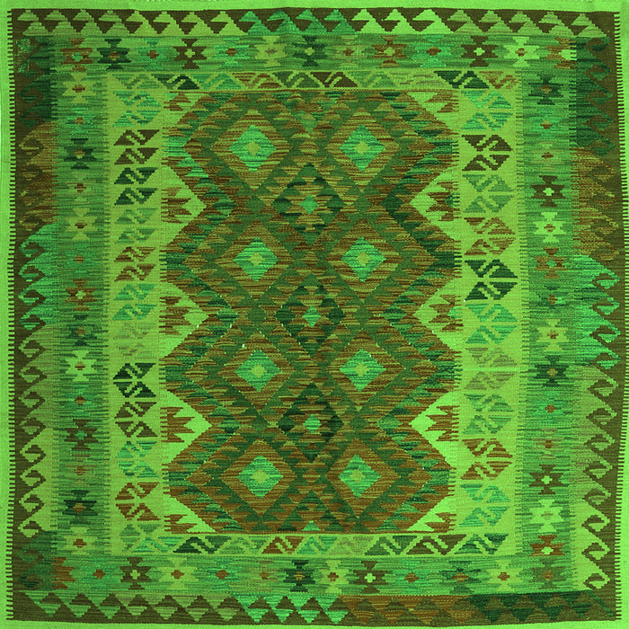 Round Machine Washable Oriental Green Traditional Area Rugs, wshcon1094grn