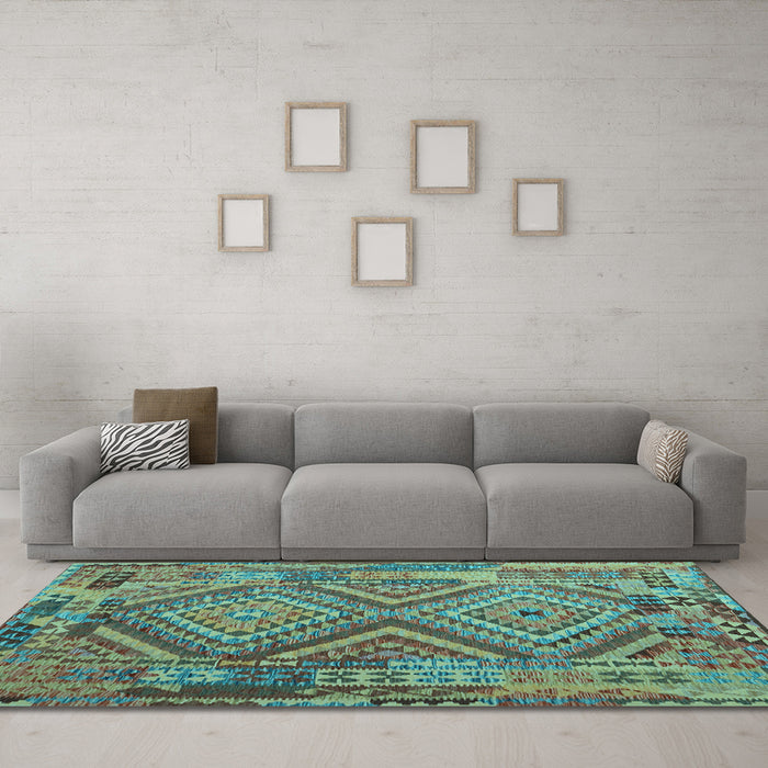 Machine Washable Southwestern Light Blue Country Rug in a Living Room, wshcon1095lblu