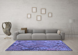 Machine Washable Southwestern Blue Country Rug in a Living Room, wshcon1095blu