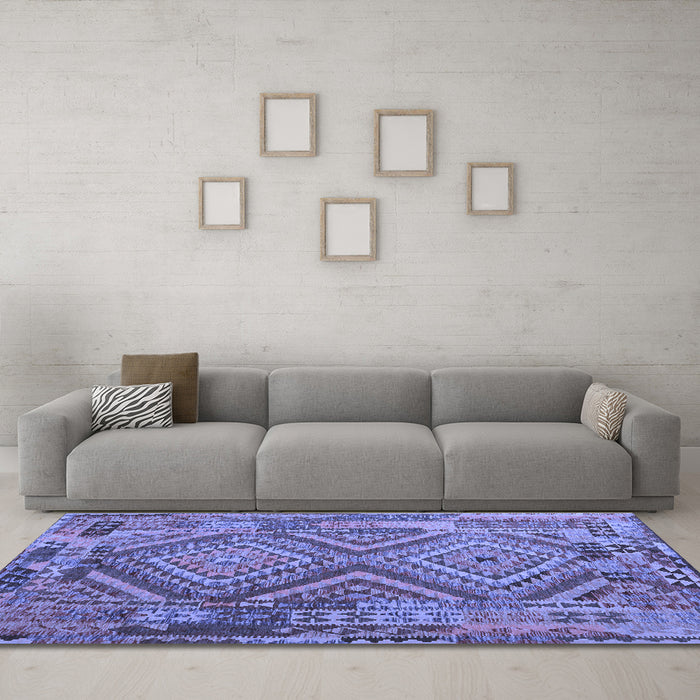 Machine Washable Southwestern Blue Country Rug in a Living Room, wshcon1095blu