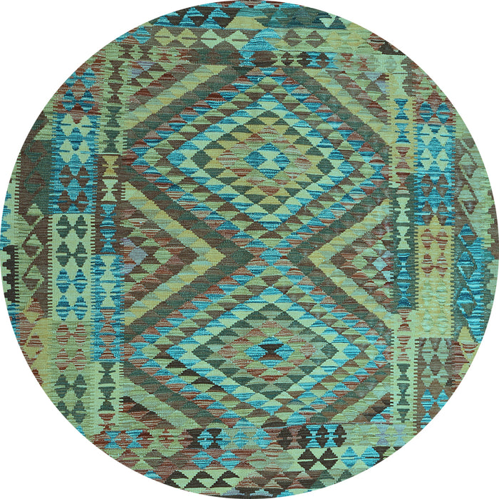 Round Southwestern Light Blue Country Rug, con1095lblu