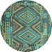 Round Southwestern Light Blue Country Rug, con1095lblu