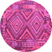 Round Machine Washable Southwestern Pink Country Rug, wshcon1095pnk