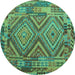 Round Southwestern Turquoise Country Rug, con1095turq