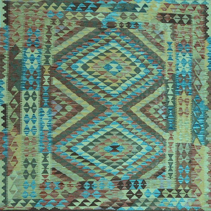 Square Machine Washable Southwestern Light Blue Country Rug, wshcon1095lblu
