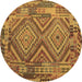 Round Machine Washable Southwestern Brown Country Rug, wshcon1095brn