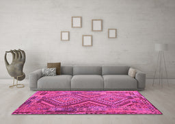 Machine Washable Southwestern Pink Country Rug in a Living Room, wshcon1095pnk