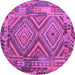 Round Machine Washable Southwestern Purple Country Area Rugs, wshcon1095pur