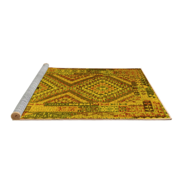 Sideview of Machine Washable Southwestern Yellow Country Rug, wshcon1095yw