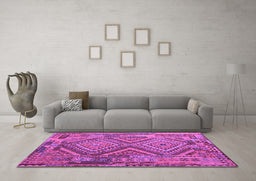 Machine Washable Southwestern Purple Country Area Rugs in a Living Room, wshcon1095pur