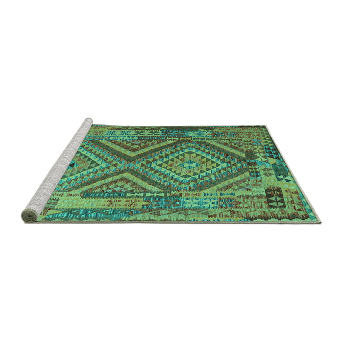 Sideview of Machine Washable Southwestern Turquoise Country Area Rugs, wshcon1095turq