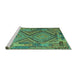 Sideview of Machine Washable Southwestern Turquoise Country Area Rugs, wshcon1095turq
