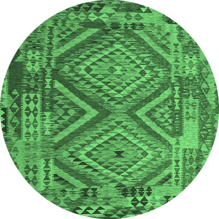 Round Southwestern Emerald Green Country Rug, con1095emgrn