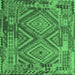 Square Machine Washable Southwestern Emerald Green Country Area Rugs, wshcon1095emgrn