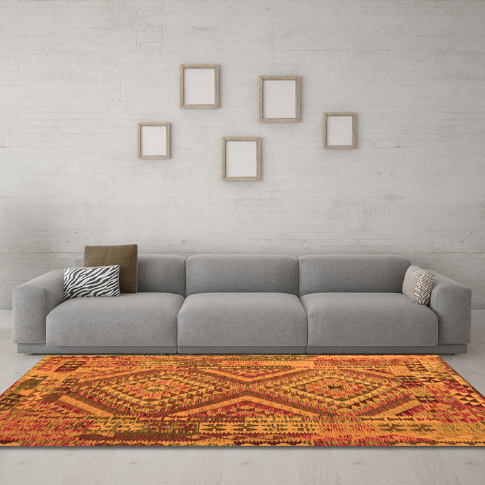 Machine Washable Southwestern Orange Country Area Rugs in a Living Room, wshcon1095org