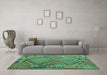 Machine Washable Southwestern Turquoise Country Area Rugs in a Living Room,, wshcon1095turq