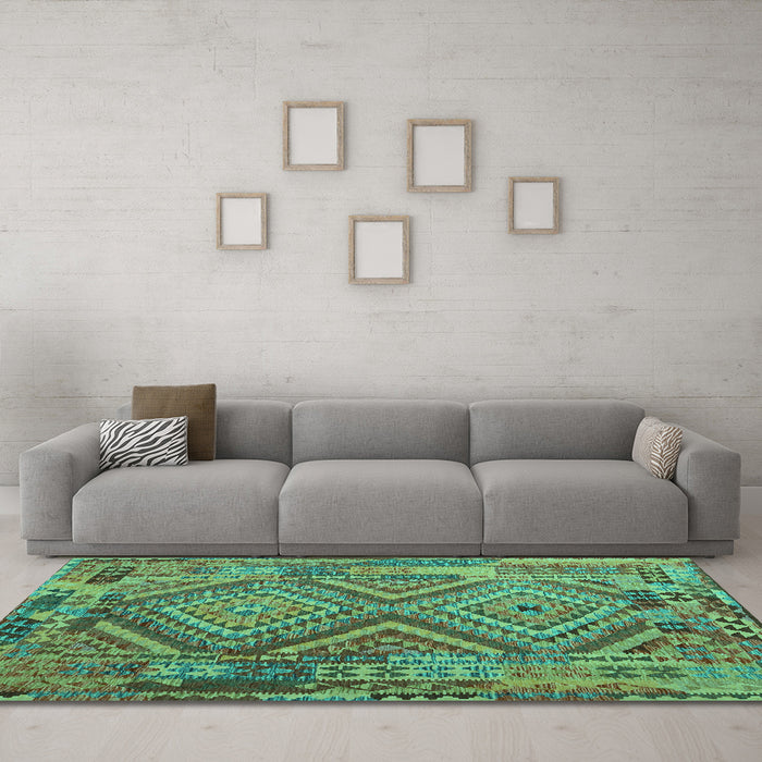 Machine Washable Southwestern Turquoise Country Area Rugs in a Living Room,, wshcon1095turq