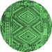 Round Machine Washable Southwestern Emerald Green Country Area Rugs, wshcon1095emgrn