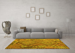 Machine Washable Southwestern Yellow Country Rug in a Living Room, wshcon1095yw