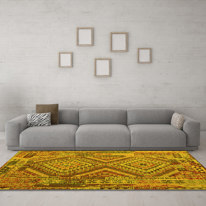 Machine Washable Southwestern Yellow Country Rug in a Living Room, wshcon1095yw