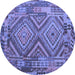 Round Machine Washable Southwestern Blue Country Rug, wshcon1095blu