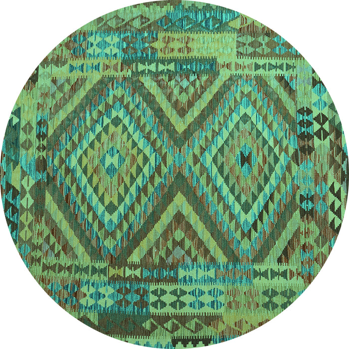 Round Machine Washable Southwestern Turquoise Country Area Rugs, wshcon1095turq