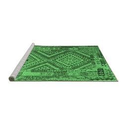 Sideview of Machine Washable Southwestern Emerald Green Country Area Rugs, wshcon1095emgrn