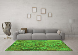 Machine Washable Southwestern Green Country Area Rugs in a Living Room,, wshcon1095grn